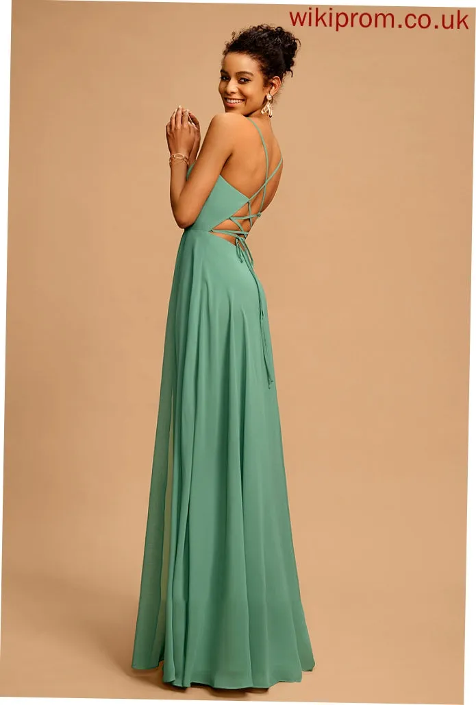 A-Line Prom Dresses V-neck Kaelyn Floor-Length Chiffon