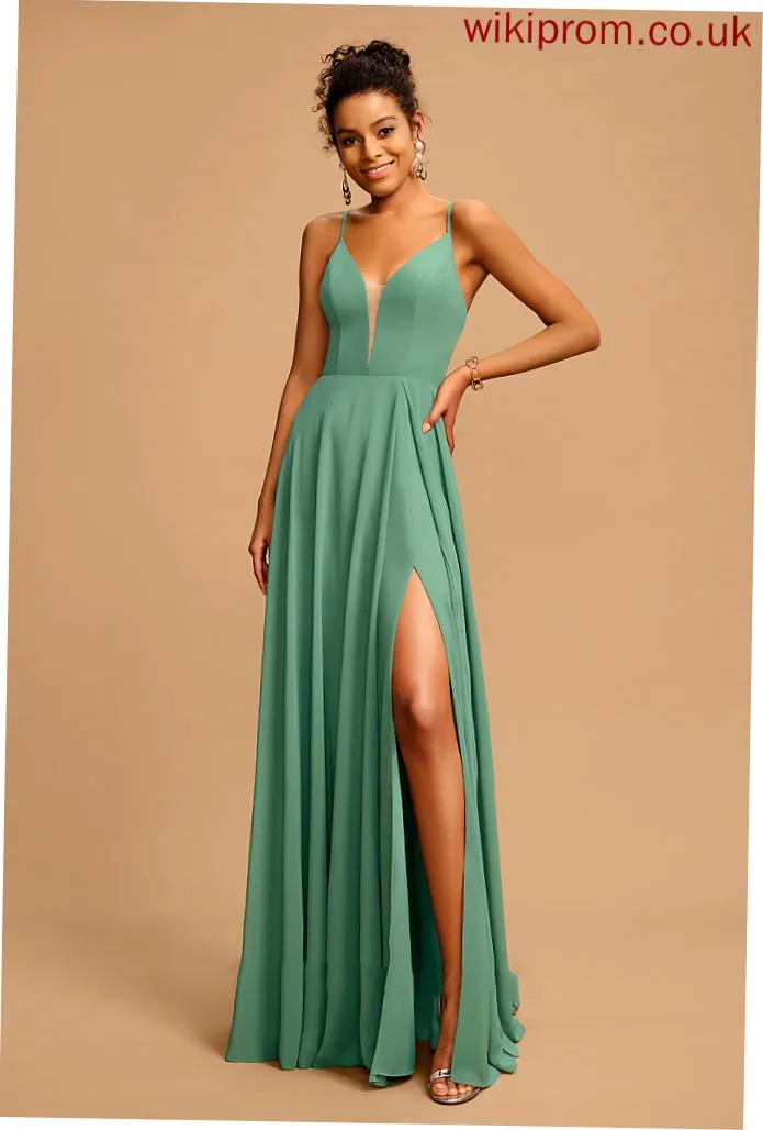 A-Line Prom Dresses V-neck Kaelyn Floor-Length Chiffon