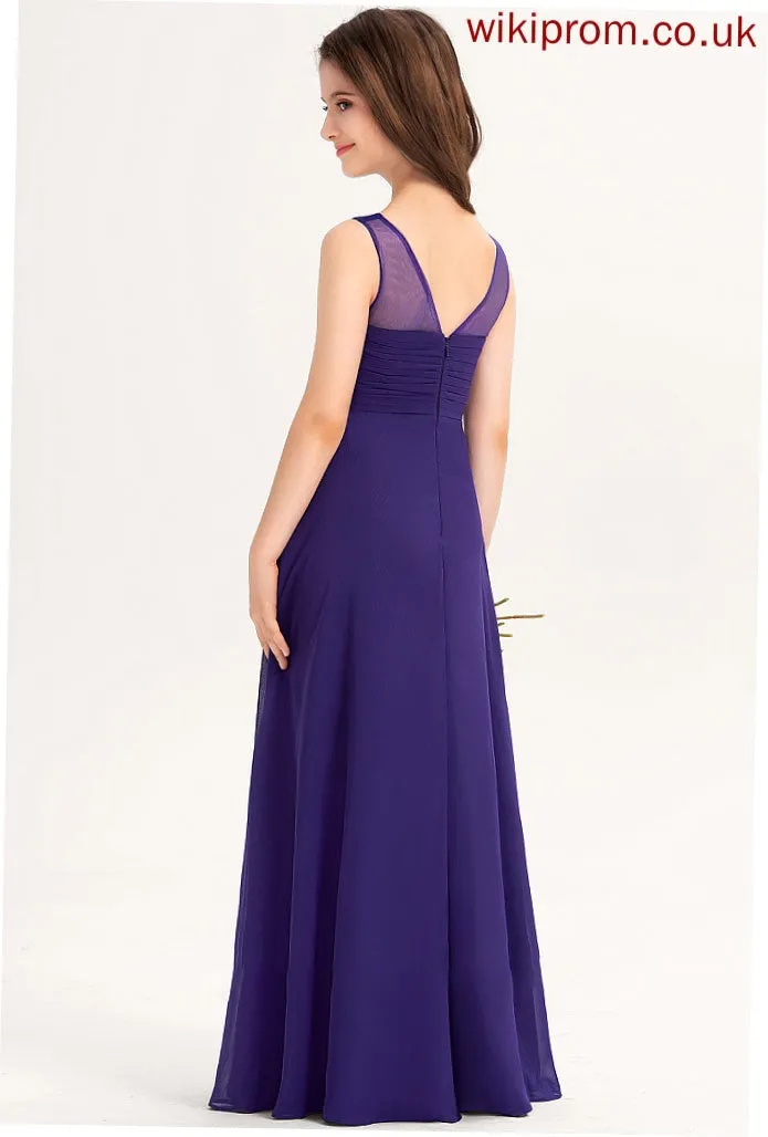 A-Line Ruffle With Harmony Chiffon Junior Bridesmaid Dresses V-neck Floor-Length