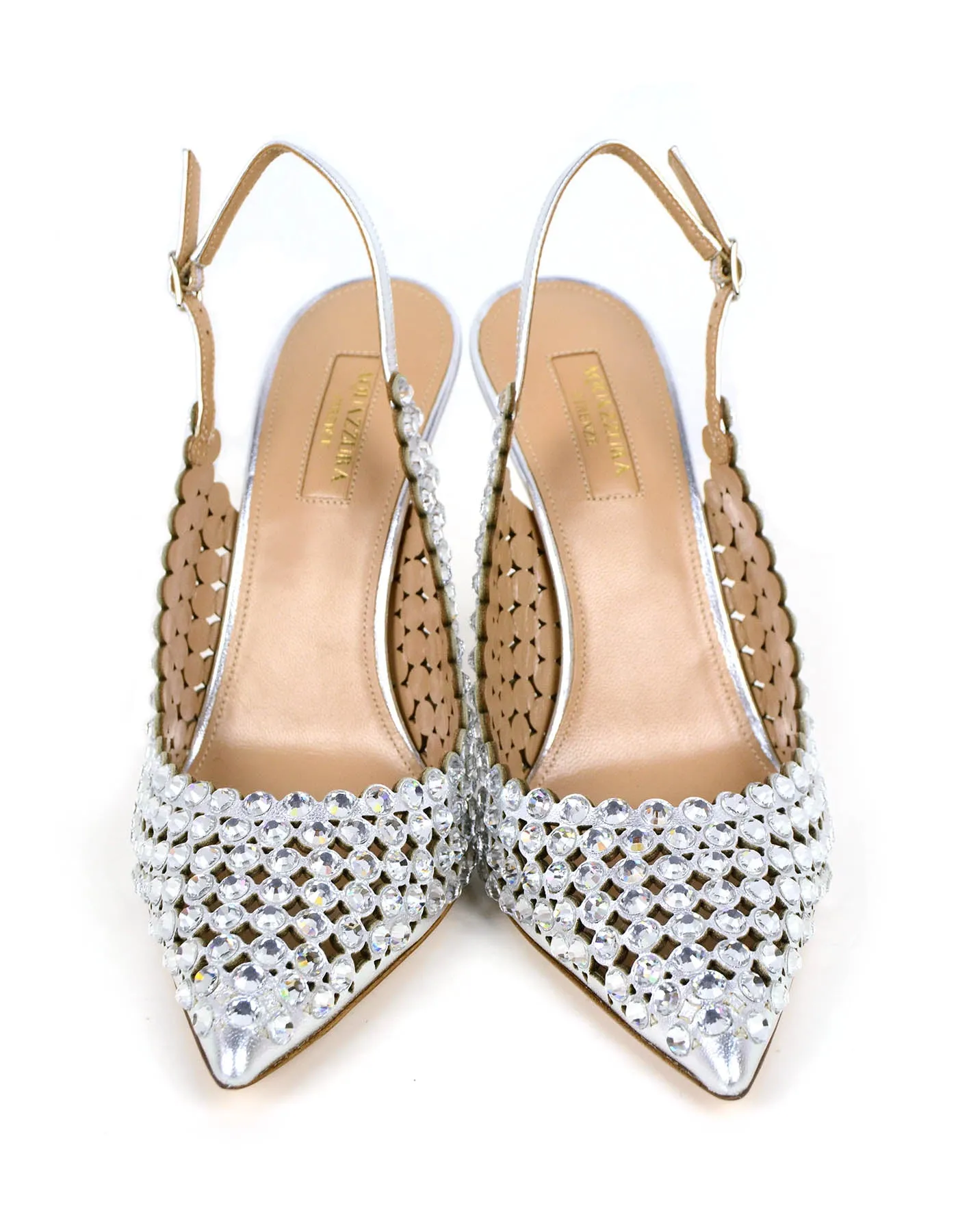 Aquazzura NEW Tequila Crystal-Embellished Slingback Pumps sz 39.5