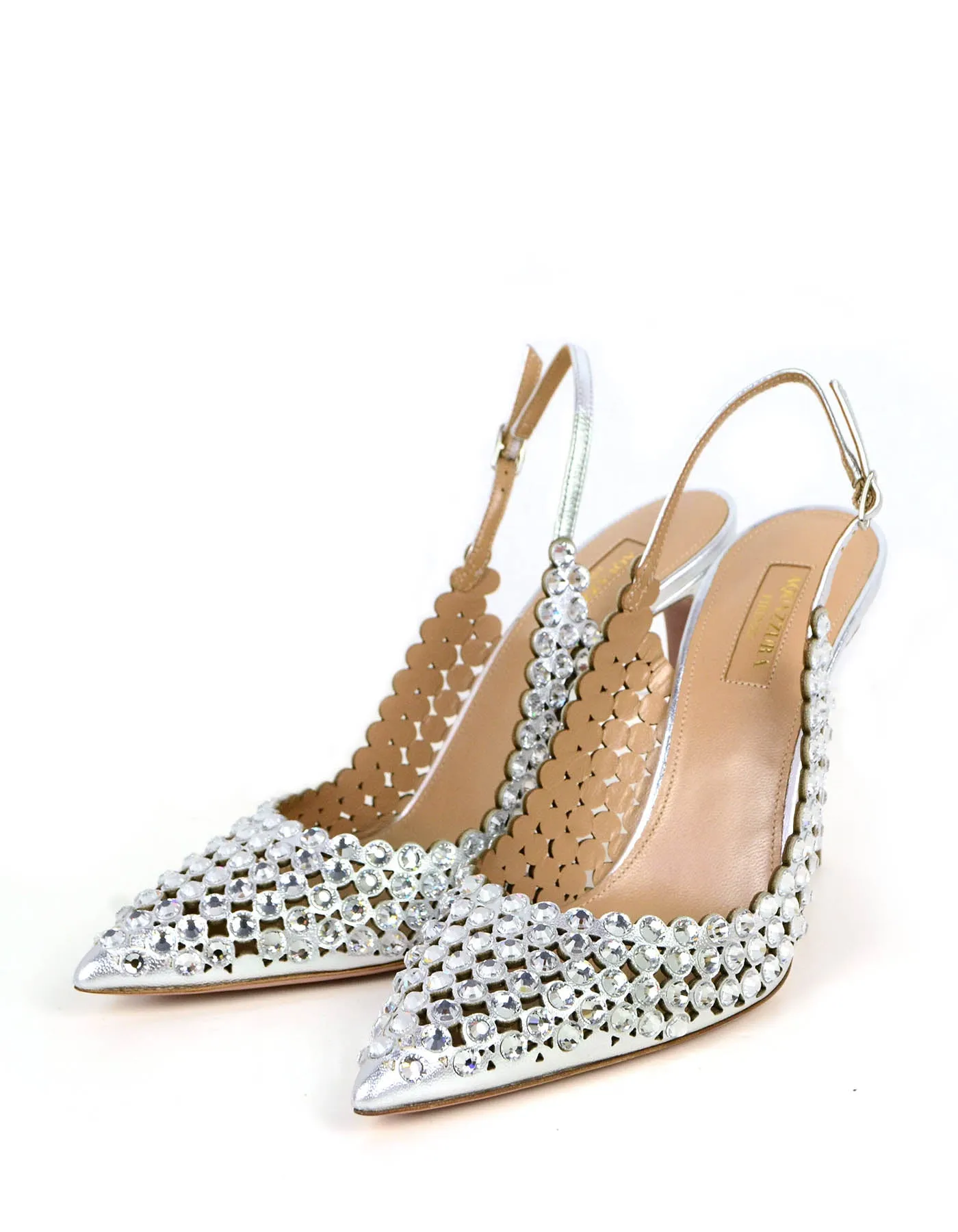 Aquazzura NEW Tequila Crystal-Embellished Slingback Pumps sz 39.5