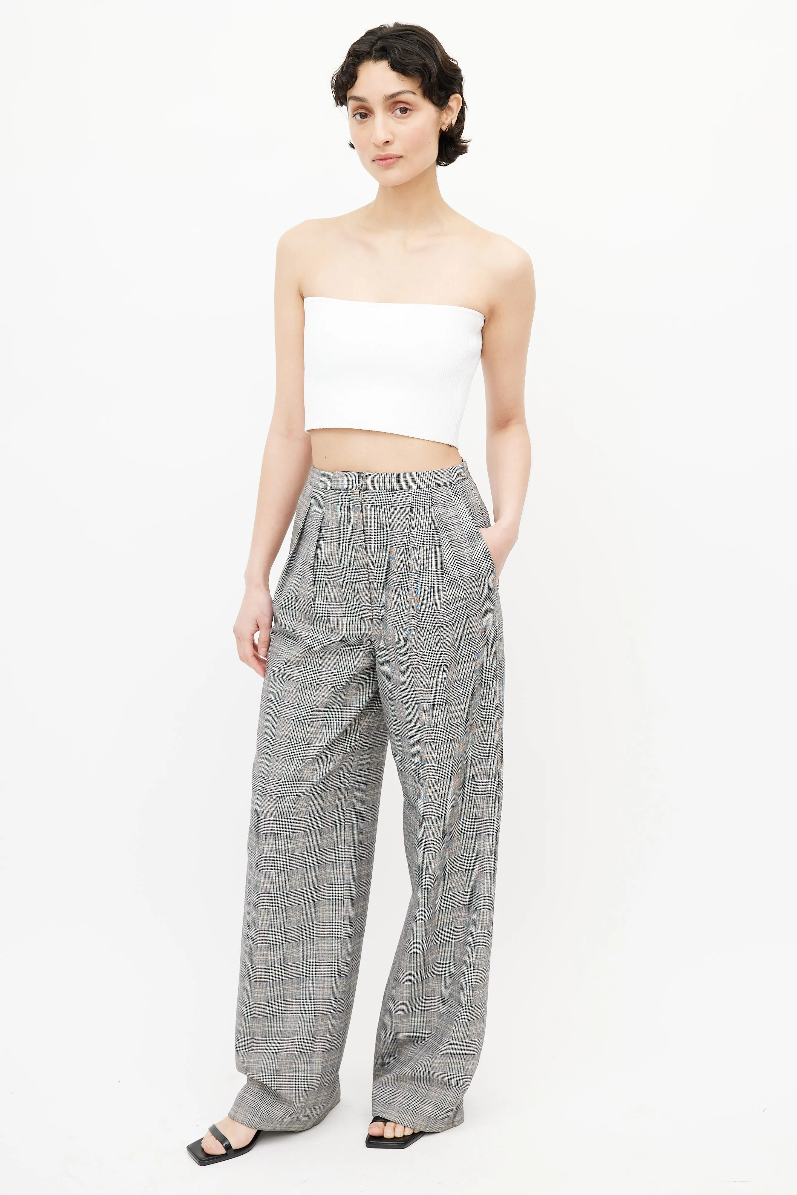Babaton Grey & Multicolour Plaid Trouser