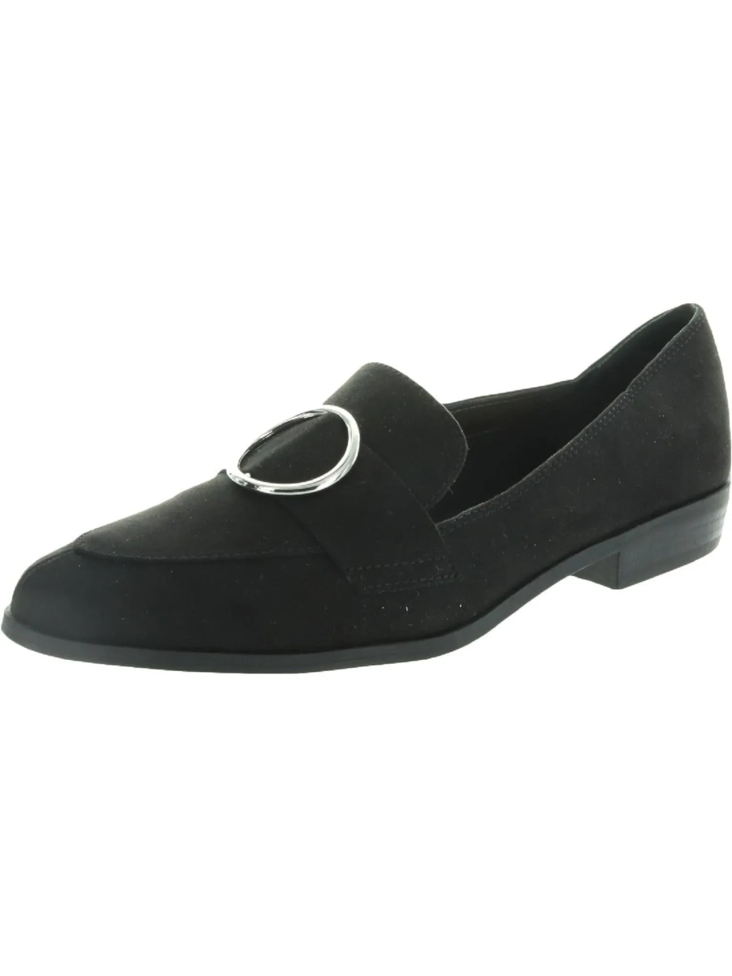 BAR III Womens Black Buckle Accent Padded Involve Pointed Toe Block Heel Slip On Loafers Shoes M