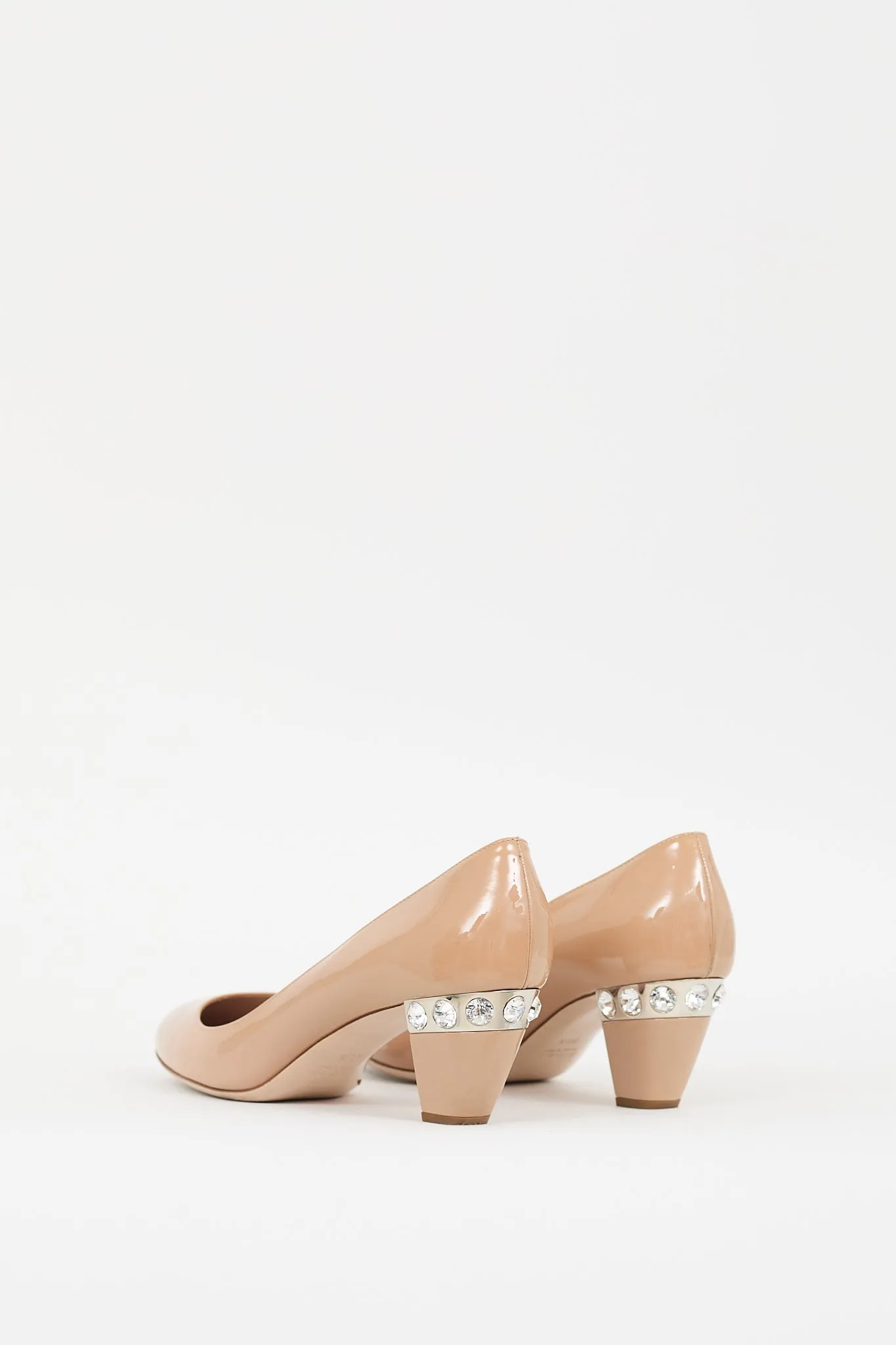 Beige Patent Leather Crystal Pump