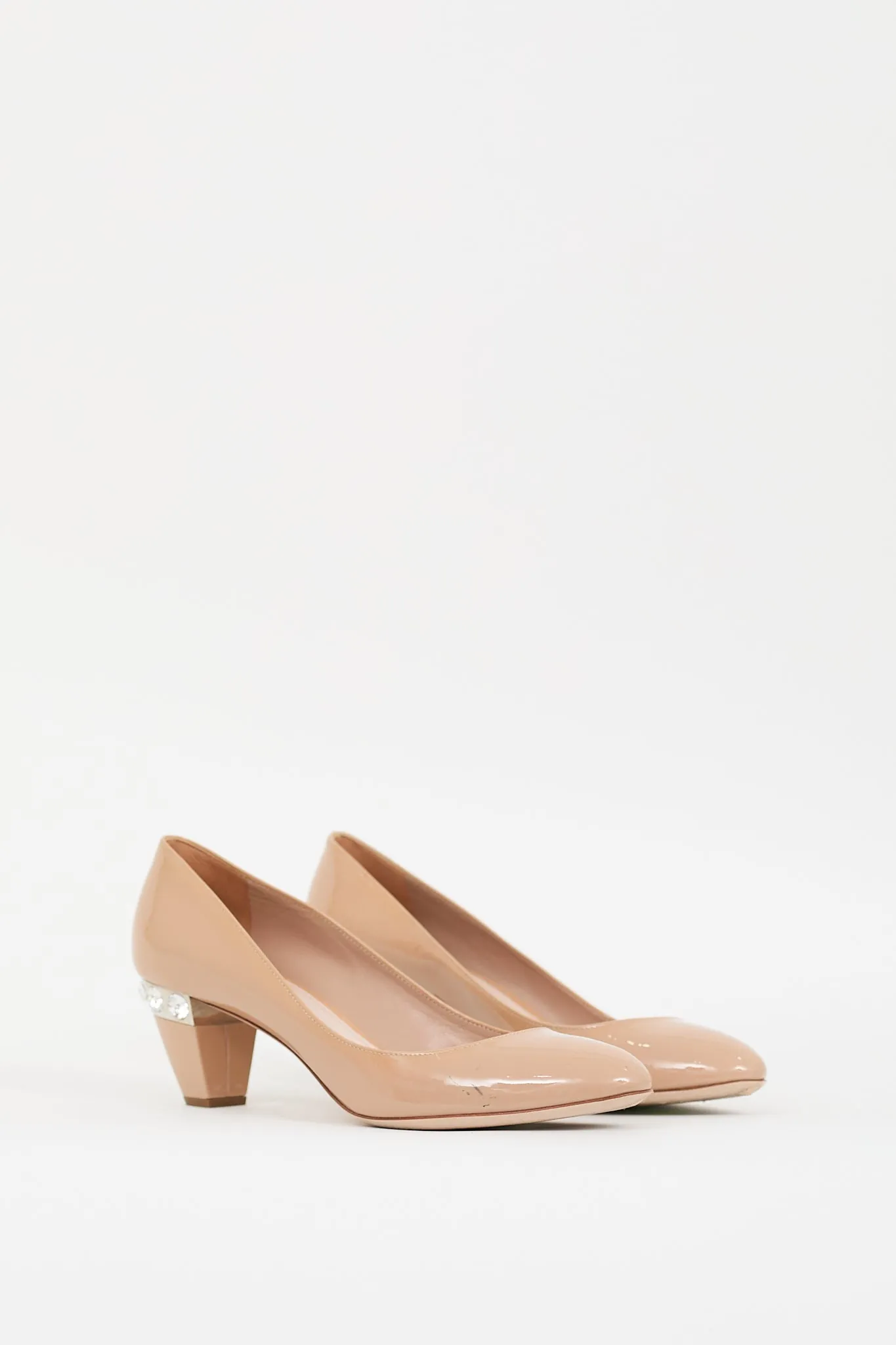 Beige Patent Leather Crystal Pump