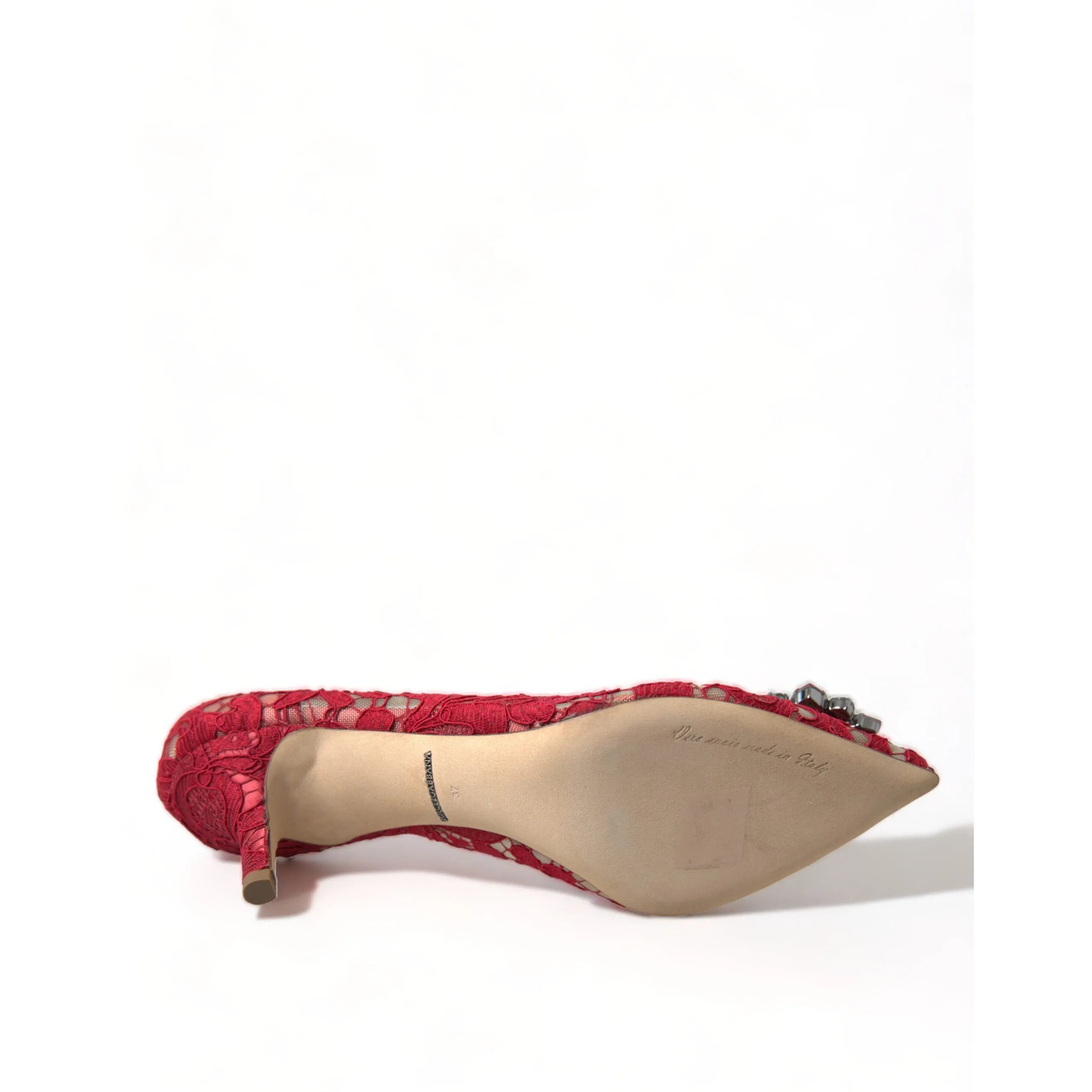 Dolce & Gabbana Radiant Red Lace Heels with Crystals