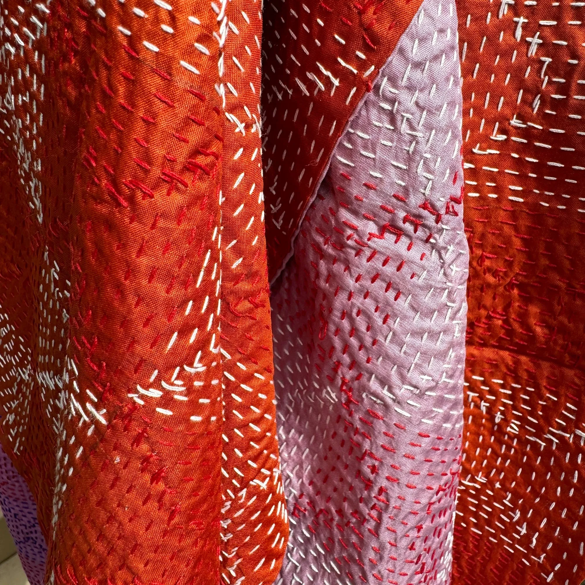 Dusty pink and terracotta silk kantha scarf