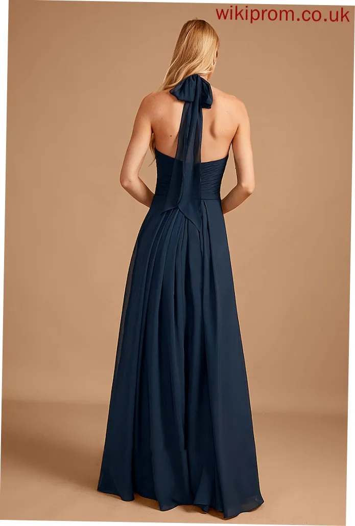 Embellishment Floor-Length Silhouette Fabric Neckline Ruffle A-Line Halter Length Lizeth Bridesmaid Dresses
