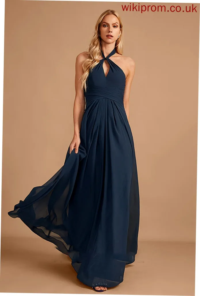 Embellishment Floor-Length Silhouette Fabric Neckline Ruffle A-Line Halter Length Lizeth Bridesmaid Dresses