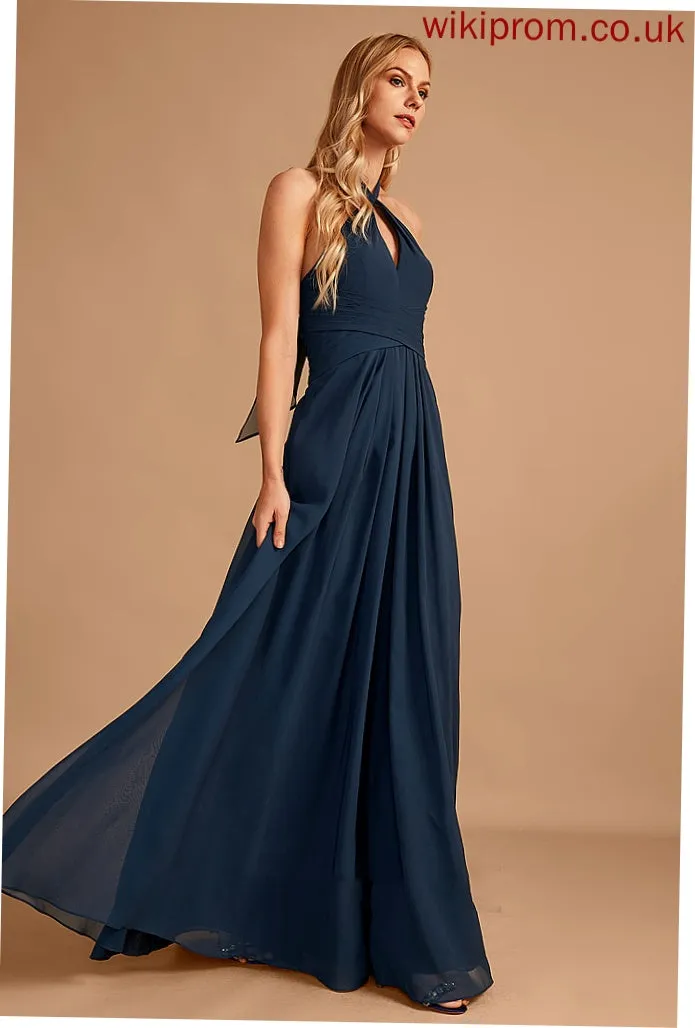 Embellishment Floor-Length Silhouette Fabric Neckline Ruffle A-Line Halter Length Lizeth Bridesmaid Dresses