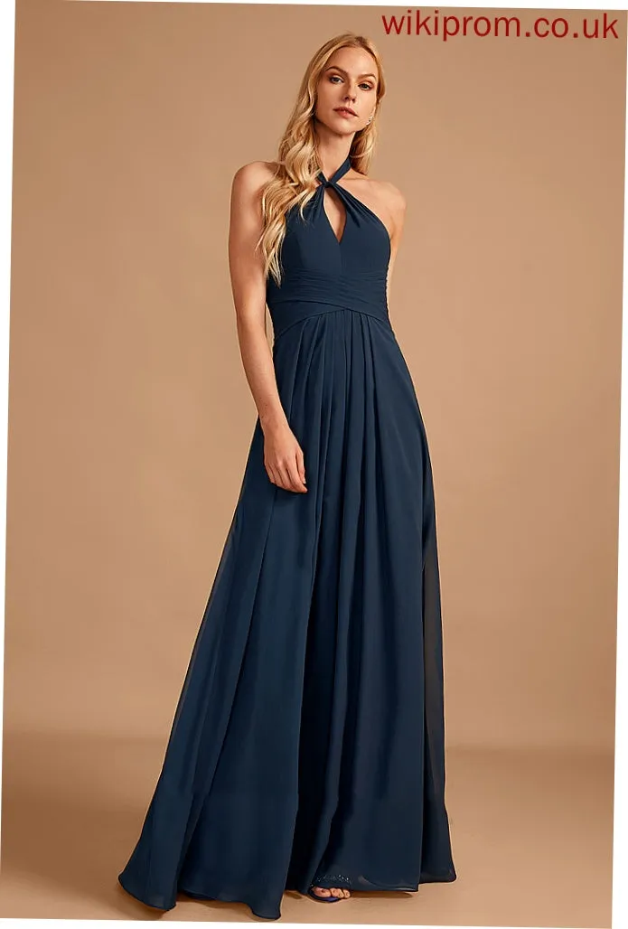 Embellishment Floor-Length Silhouette Fabric Neckline Ruffle A-Line Halter Length Lizeth Bridesmaid Dresses