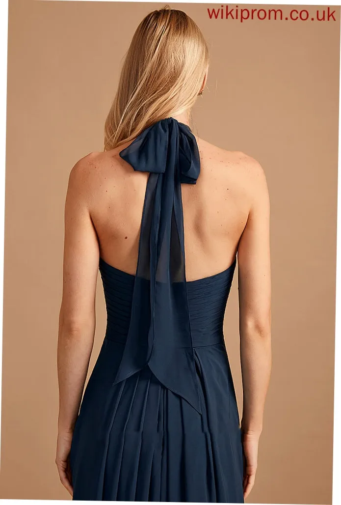 Embellishment Floor-Length Silhouette Fabric Neckline Ruffle A-Line Halter Length Lizeth Bridesmaid Dresses