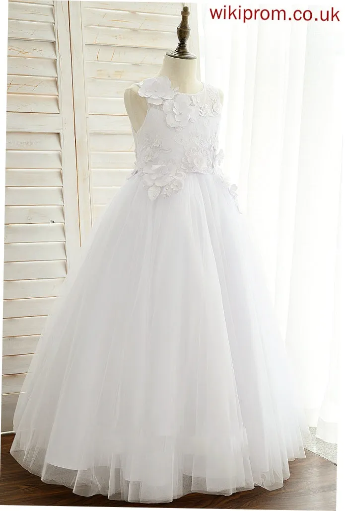 Floor-length Neck Satin/Tulle/Lace - Sleeveless Zaria Girl Flower With Dress Scoop Appliques Ball-Gown/Princess Flower Girl Dresses