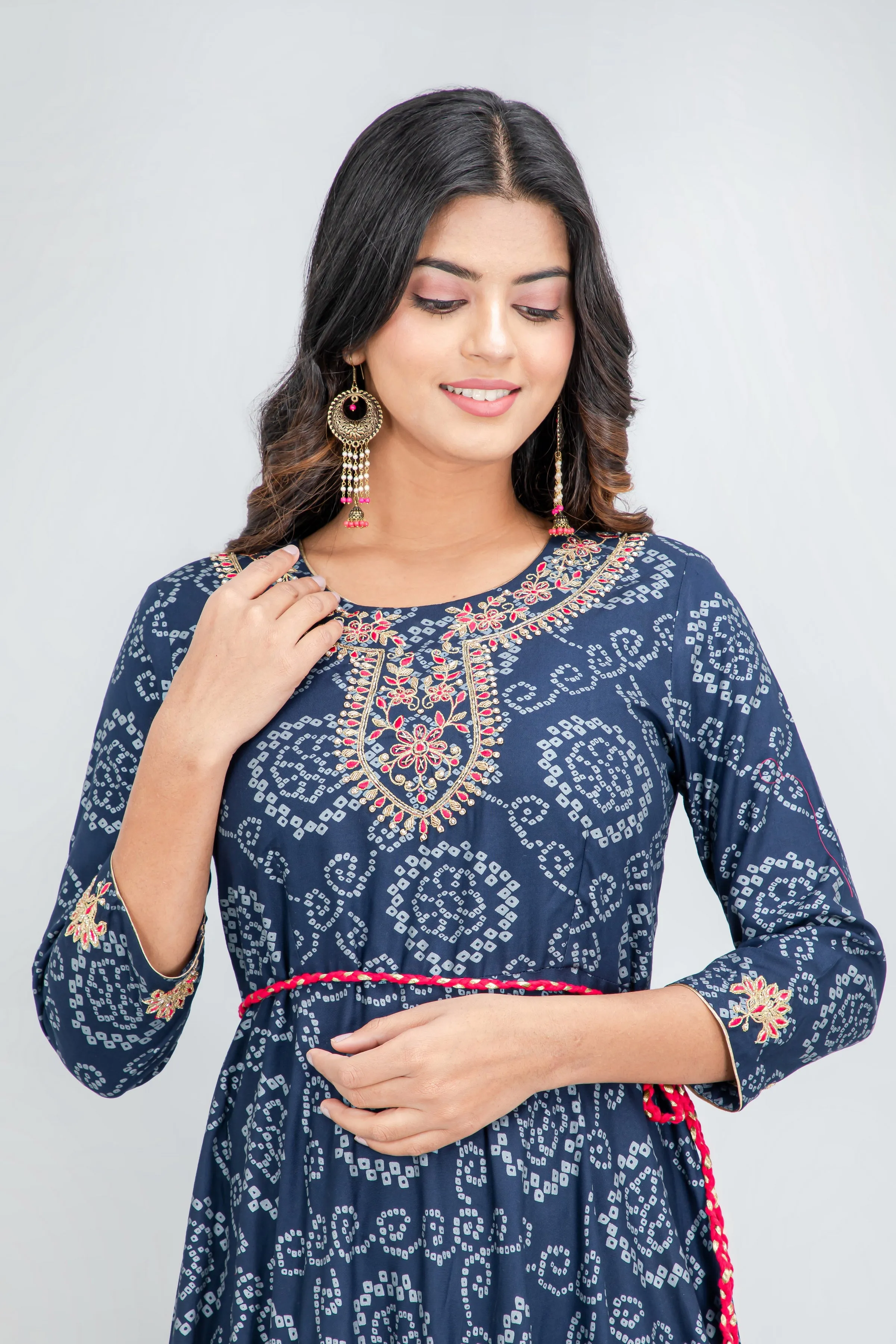 Hand Embellished Bandhej Printed Floor-Length Dress