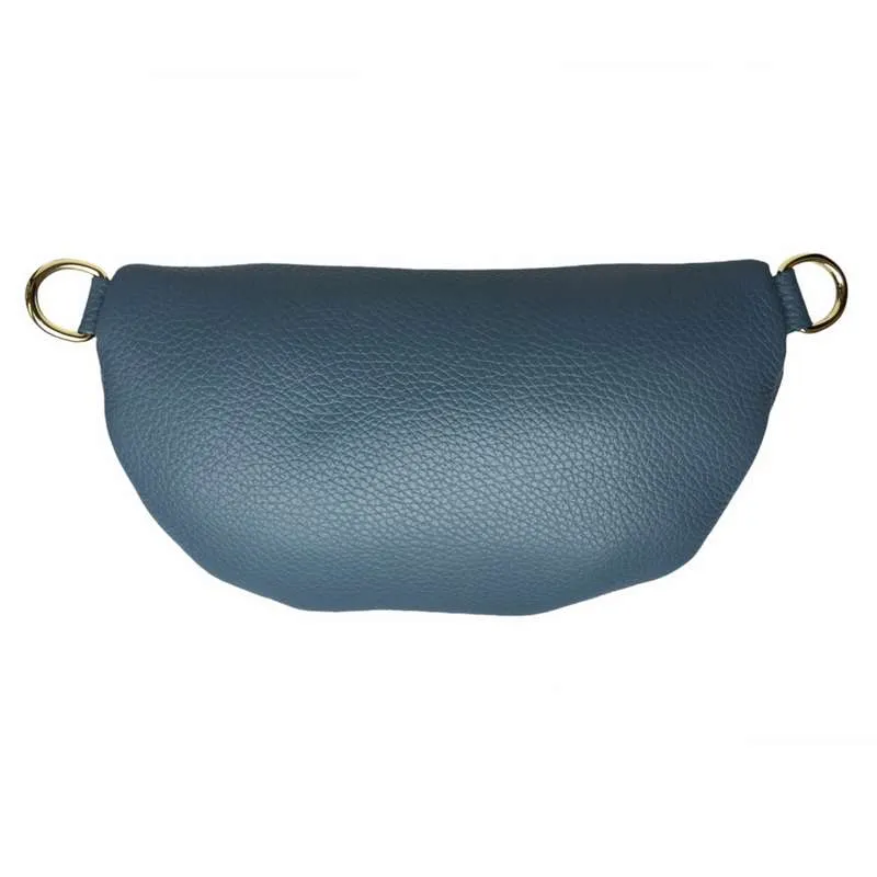 Italian Leather Crescent Bag in Denim Blue