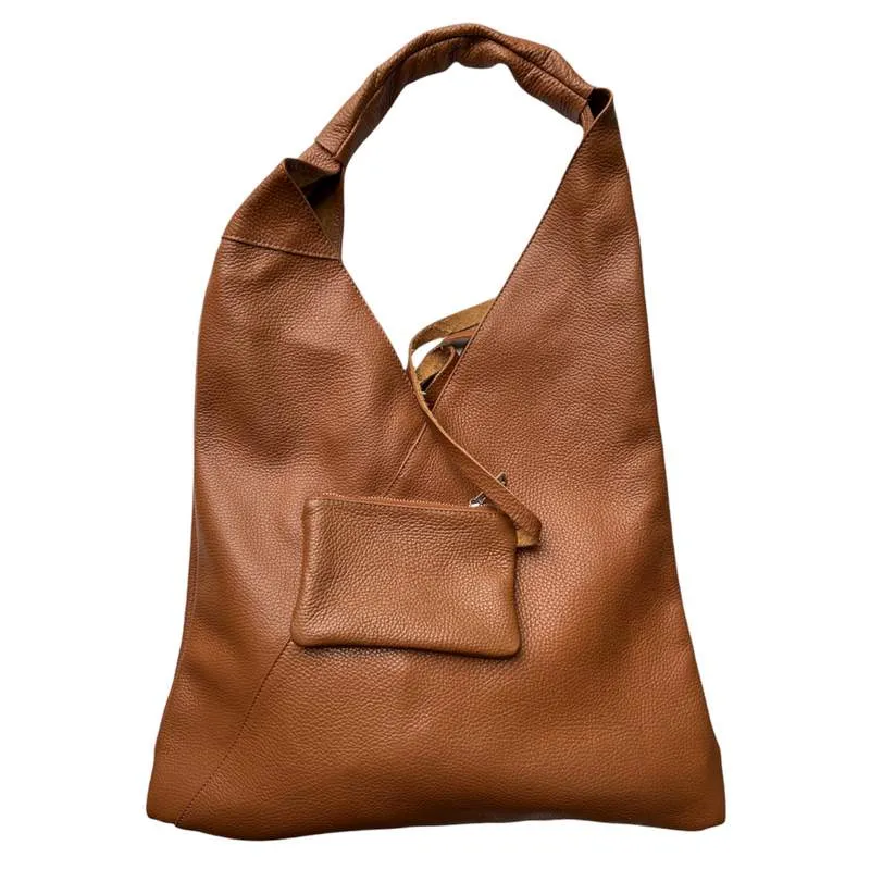 Italian Leather Slouch Bag Dark Tan