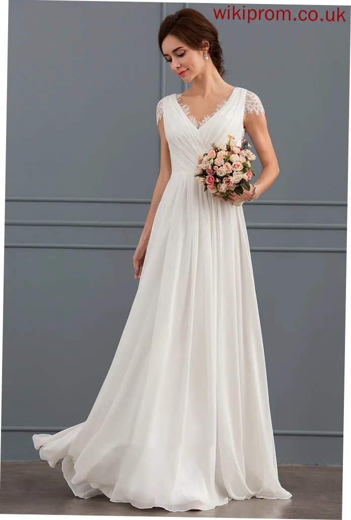 Lace Ruffle Dress Wedding Dresses Joanna Floor-Length Chiffon V-neck A-Line Wedding With
