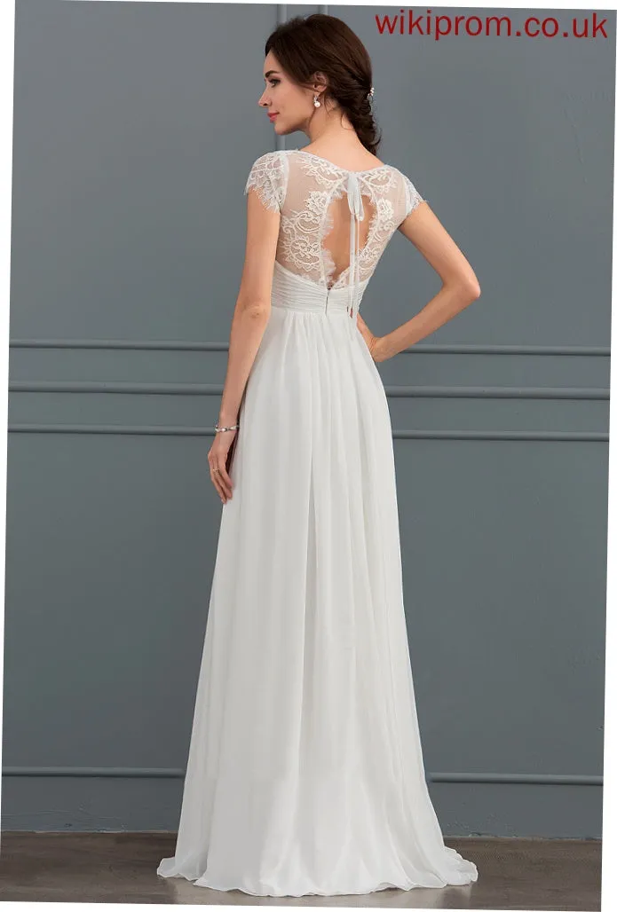 Lace Ruffle Dress Wedding Dresses Joanna Floor-Length Chiffon V-neck A-Line Wedding With