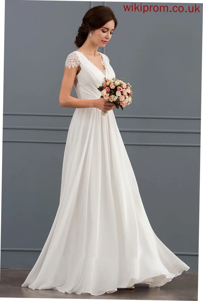 Lace Ruffle Dress Wedding Dresses Joanna Floor-Length Chiffon V-neck A-Line Wedding With