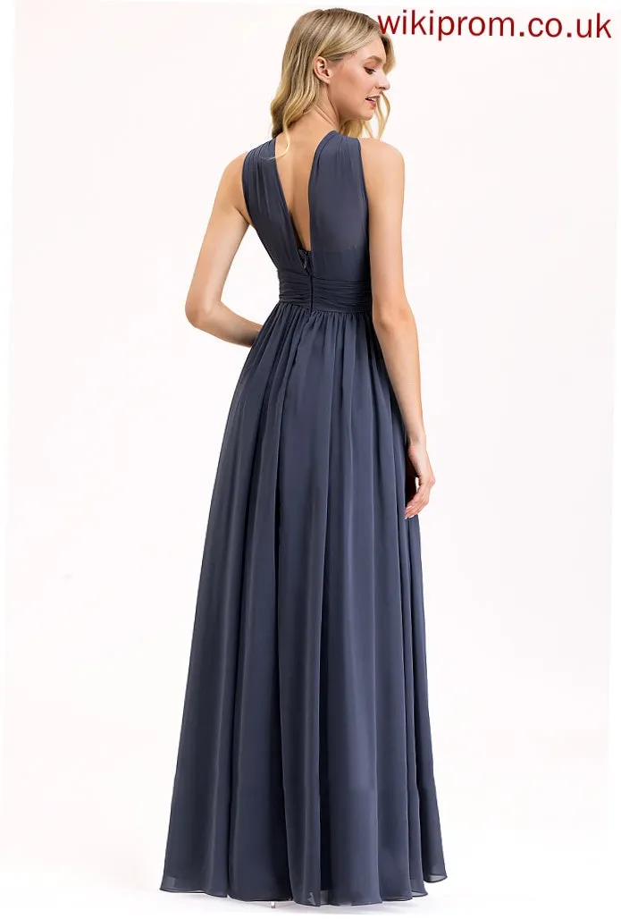 Length Embellishment V-neck Neckline Silhouette SplitFront Ruffle A-Line Floor-Length Fabric Elsa Spaghetti Staps Bridesmaid Dresses