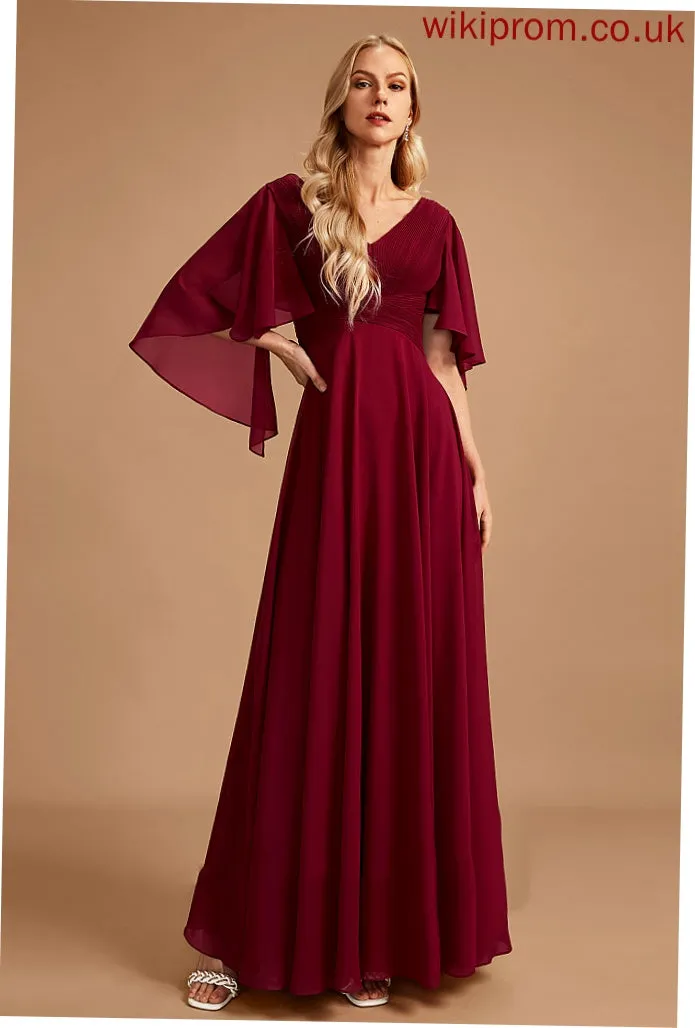 Length Fabric Silhouette Ruffle Neckline V-neck Embellishment A-Line Floor-Length Hazel Bridesmaid Dresses
