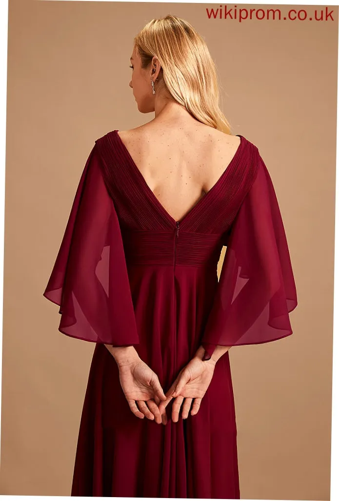 Length Fabric Silhouette Ruffle Neckline V-neck Embellishment A-Line Floor-Length Hazel Bridesmaid Dresses