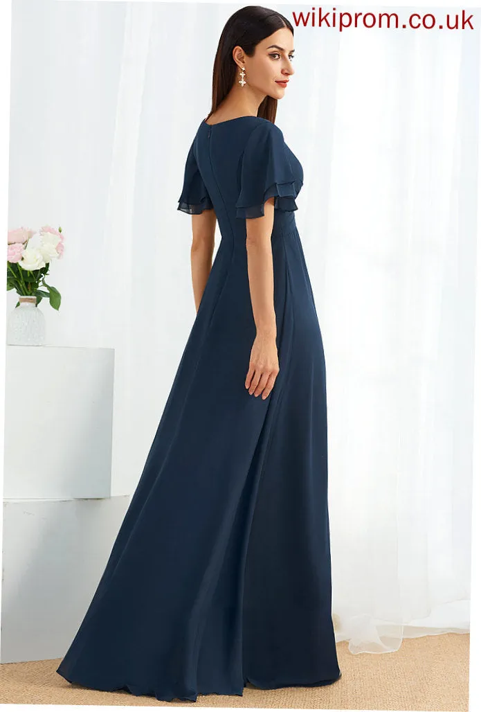 Length Silhouette Embellishment A-Line Floor-Length Fabric V-neck SplitFront Neckline Marian Natural Waist Sleeveless Bridesmaid Dresses