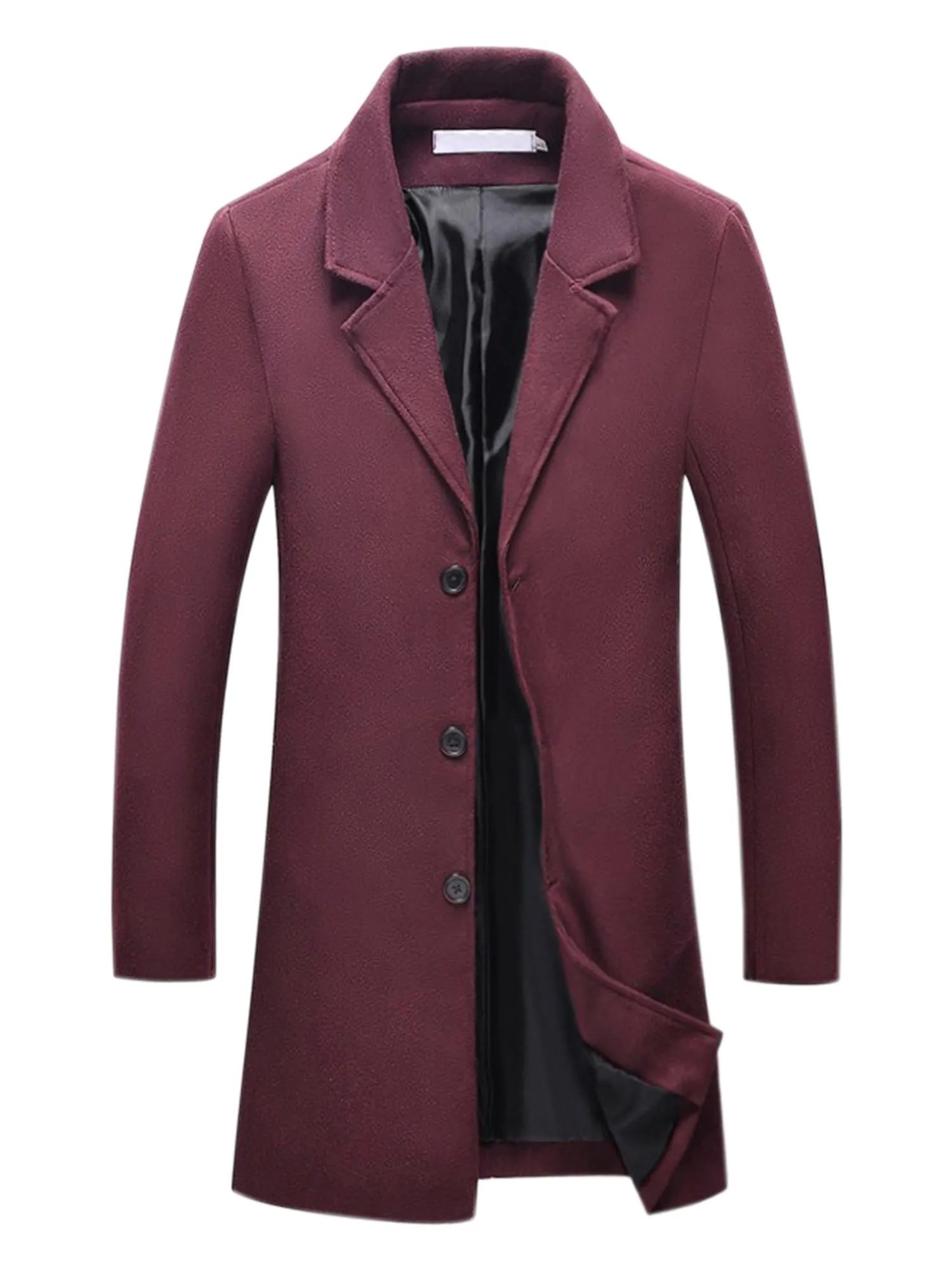 Men's Trench Coat Notch Lapel Single Breasted Classic Long Pea Coats Overcoat