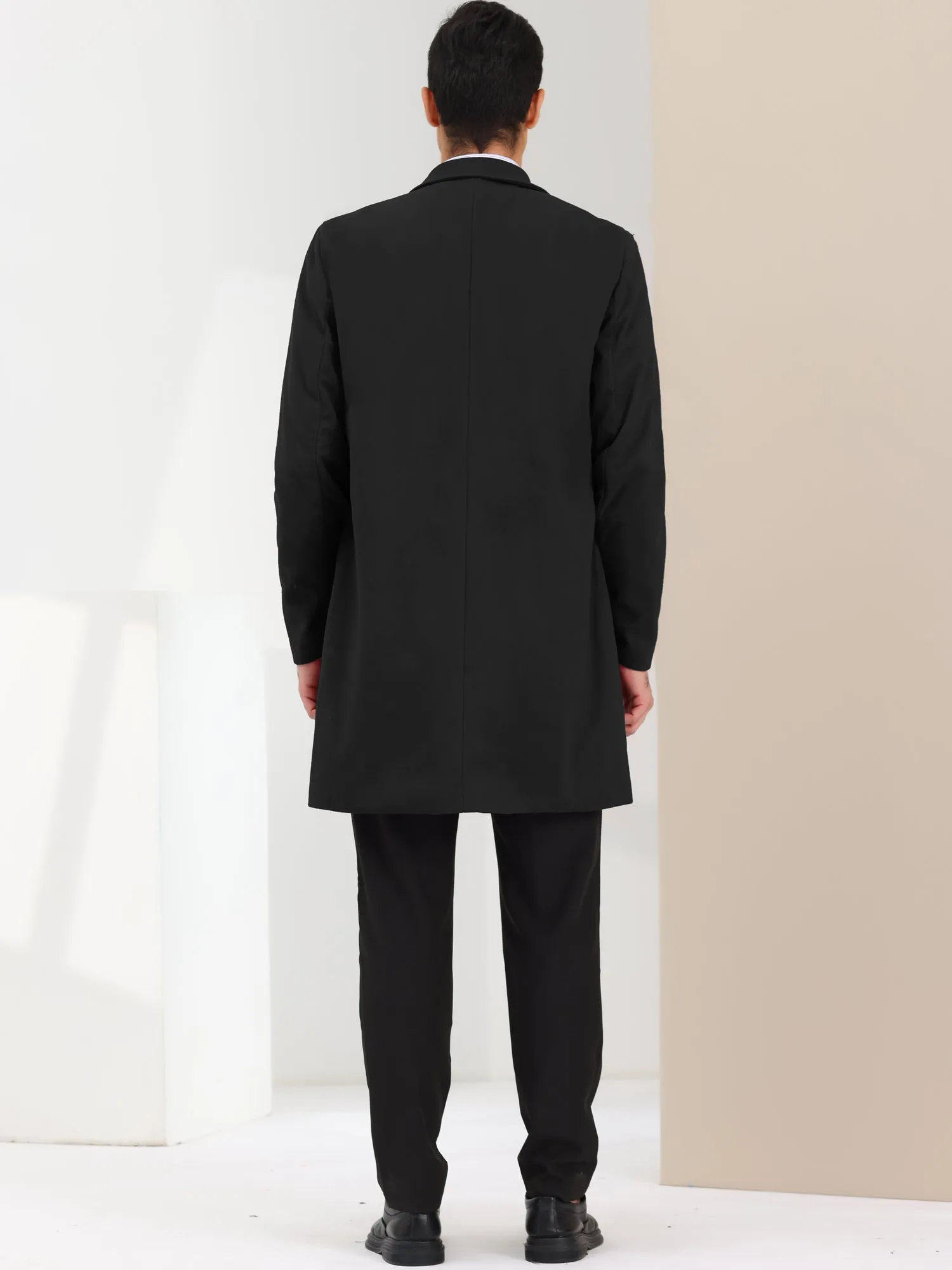 Men's Trench Coat Notch Lapel Single Breasted Classic Long Pea Coats Overcoat