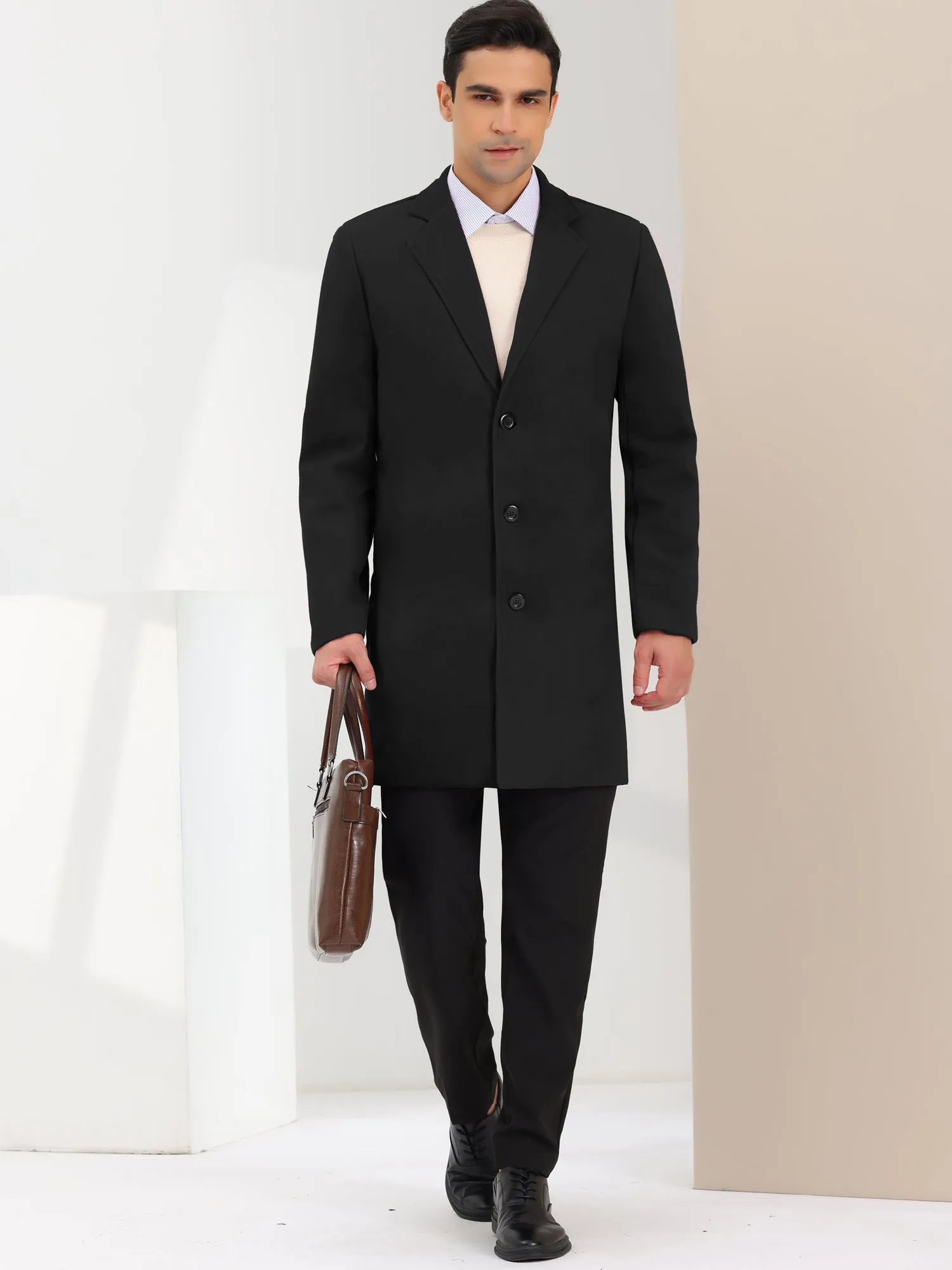 Men's Trench Coat Notch Lapel Single Breasted Classic Long Pea Coats Overcoat