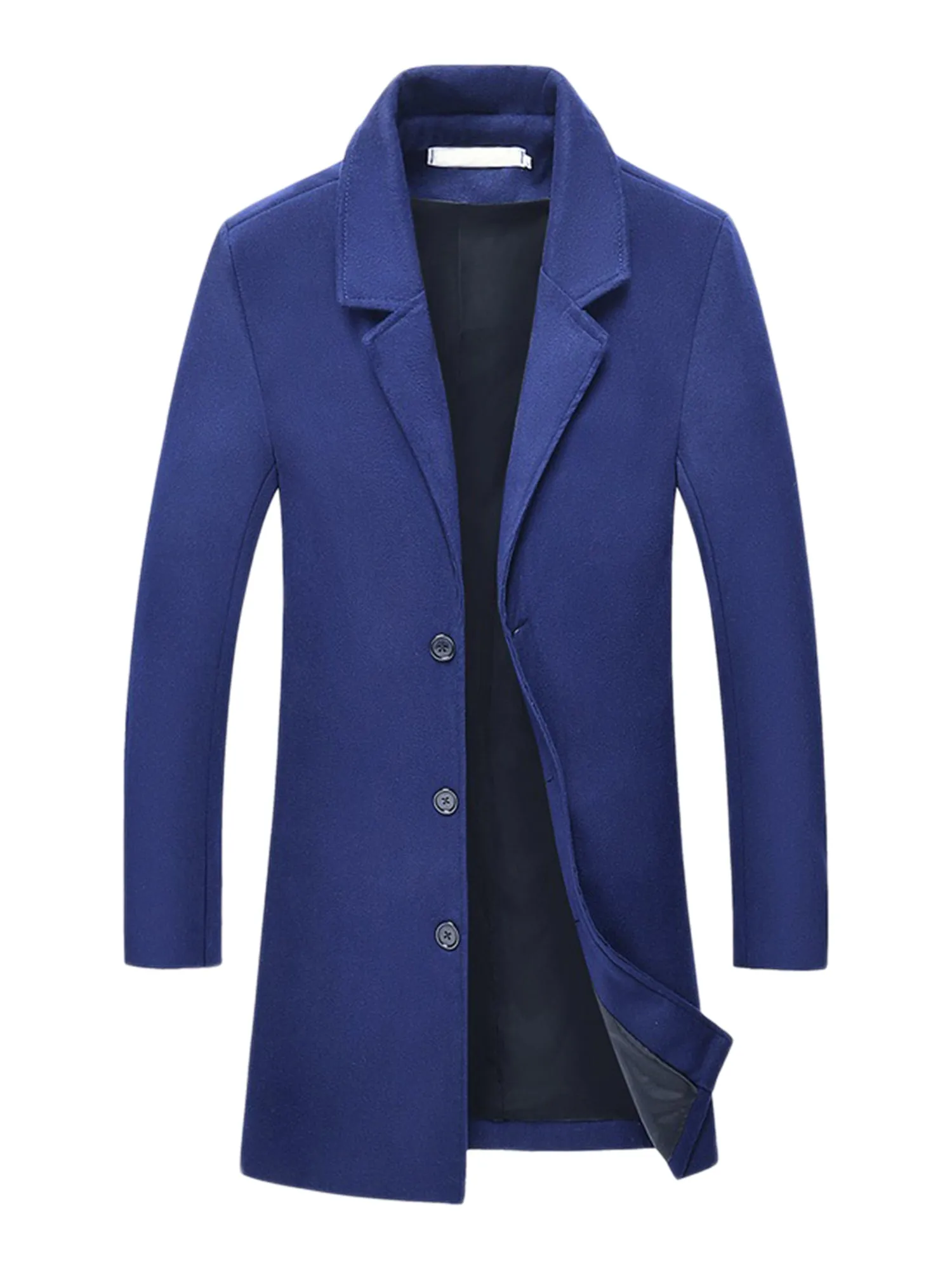 Men's Trench Coat Notch Lapel Single Breasted Classic Long Pea Coats Overcoat
