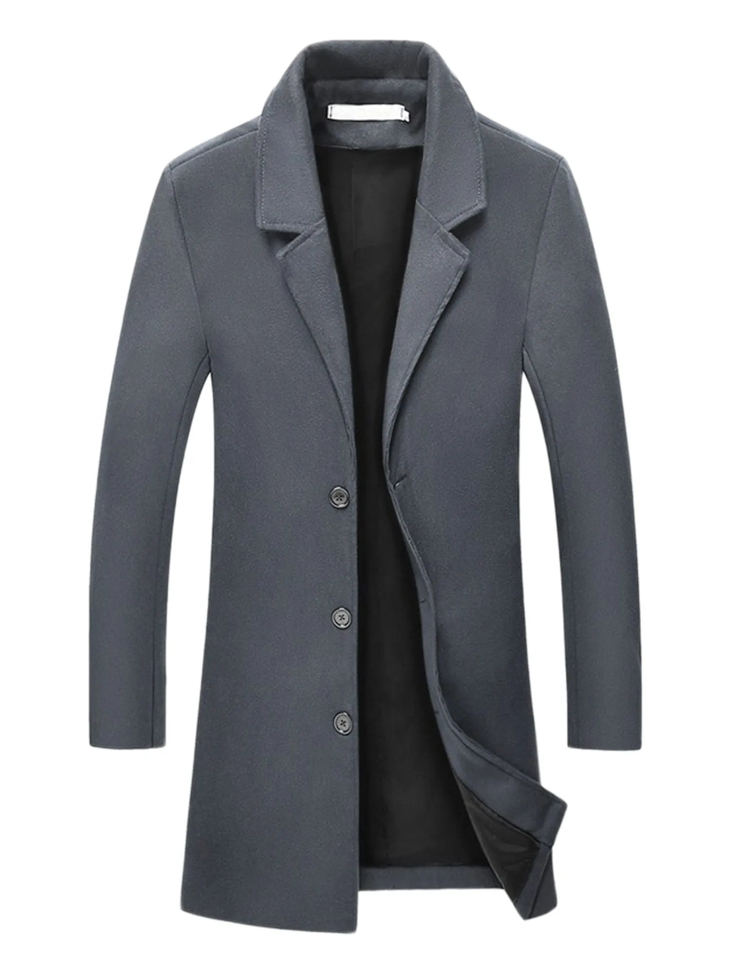 Men's Trench Coat Notch Lapel Single Breasted Classic Long Pea Coats Overcoat