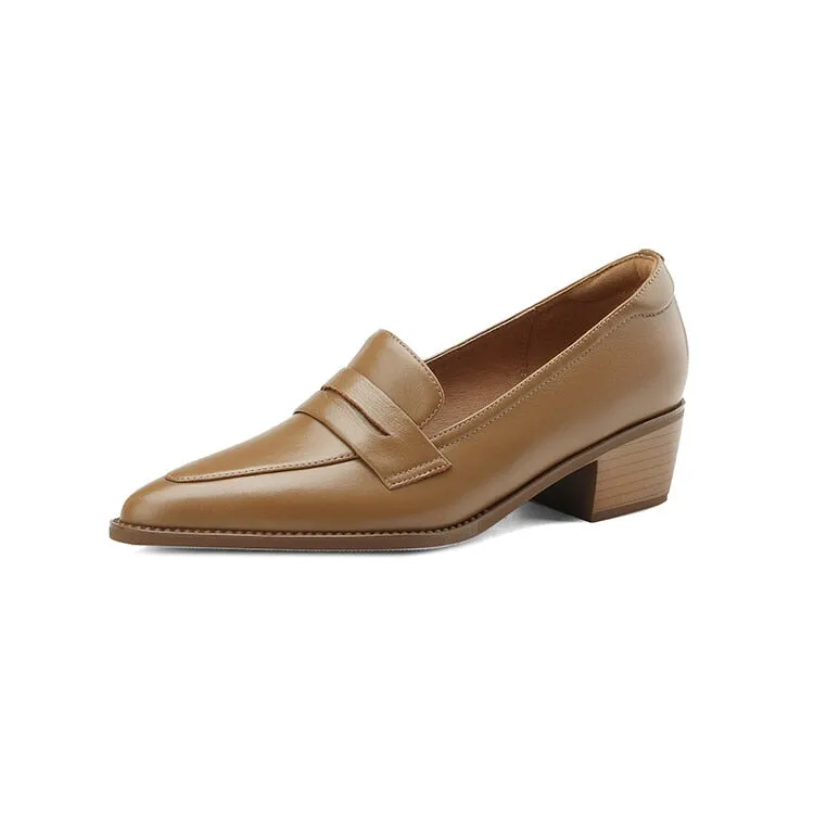 Purpdrank - 2023 New Spring/summer Women Shoes Sheep Leather Women Pumps Pointed Toe Chunky Heel Loafers Shoes for Women Low Heels Handmade