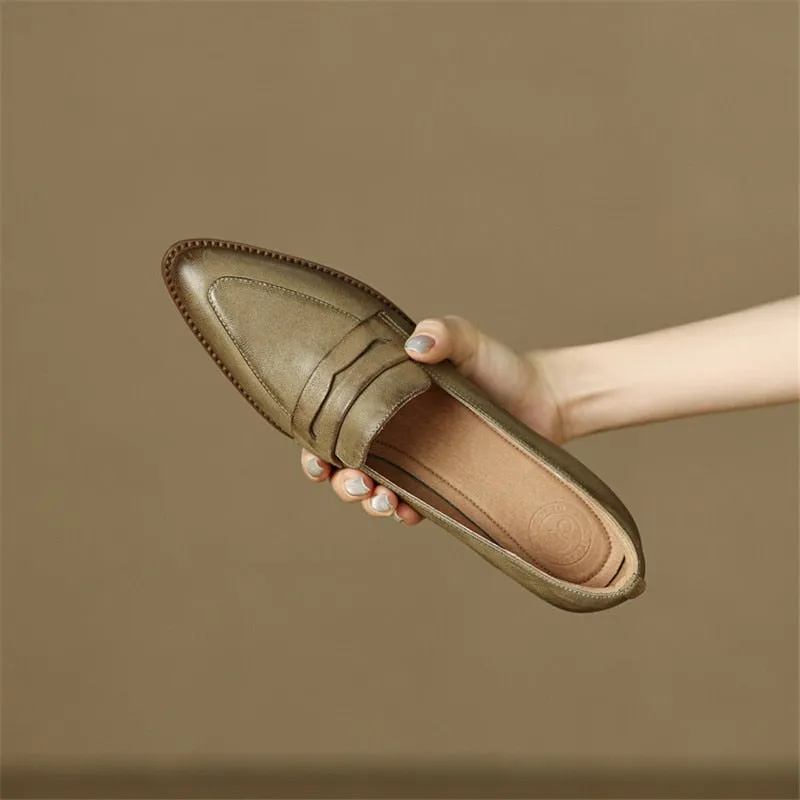 Purpdrank - 2023 New Spring/summer Women Shoes Sheep Leather Women Pumps Pointed Toe Chunky Heel Loafers Shoes for Women Low Heels Handmade