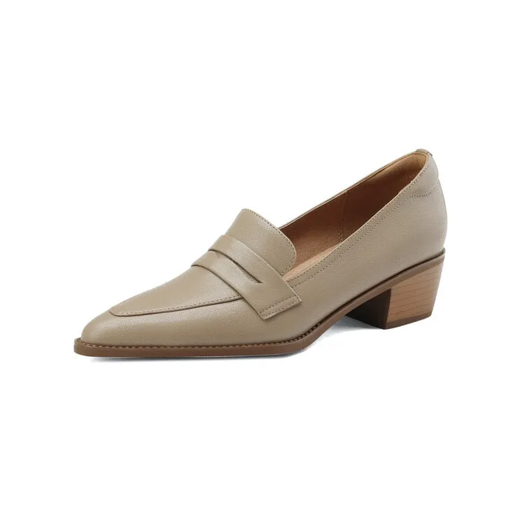 Purpdrank - 2023 New Spring/summer Women Shoes Sheep Leather Women Pumps Pointed Toe Chunky Heel Loafers Shoes for Women Low Heels Handmade