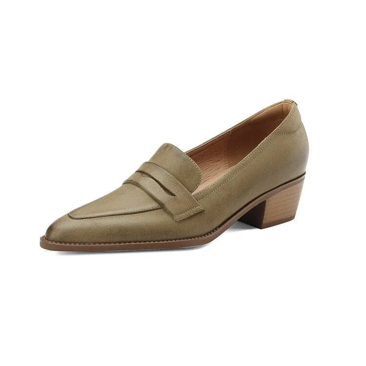 Purpdrank - 2023 New Spring/summer Women Shoes Sheep Leather Women Pumps Pointed Toe Chunky Heel Loafers Shoes for Women Low Heels Handmade