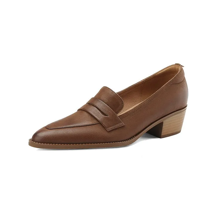Purpdrank - 2023 New Spring/summer Women Shoes Sheep Leather Women Pumps Pointed Toe Chunky Heel Loafers Shoes for Women Low Heels Handmade