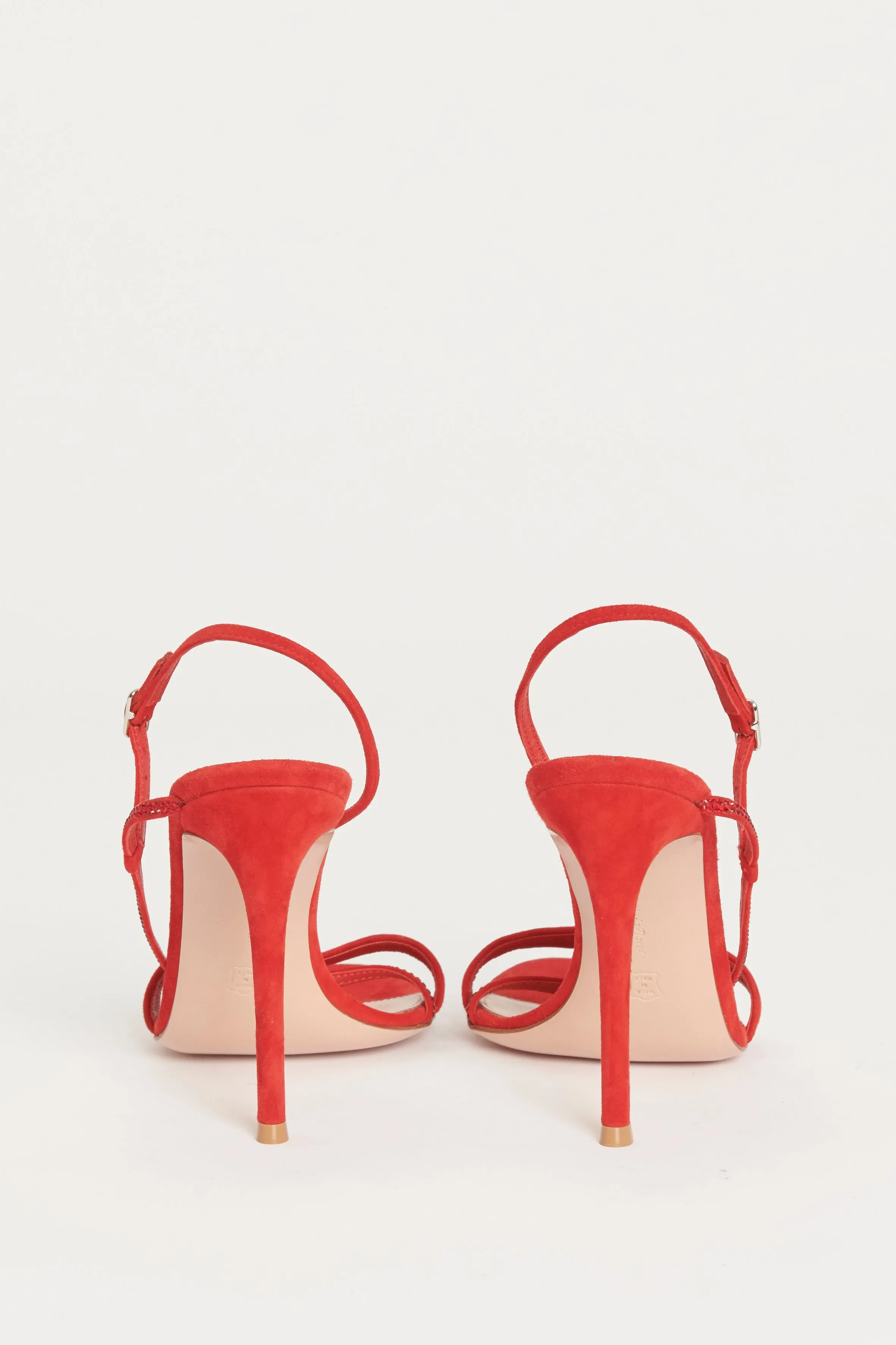 Red Suede Strappy Crystal Embellished Preowned Pumps