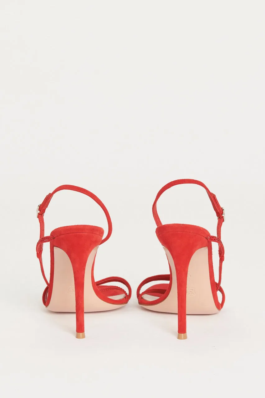 Red Suede Strappy Crystal Embellished Preowned Pumps