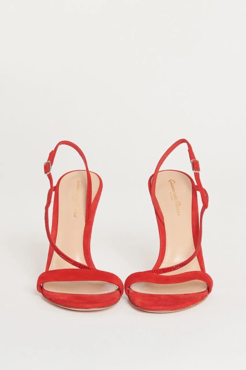 Red Suede Strappy Crystal Embellished Preowned Pumps