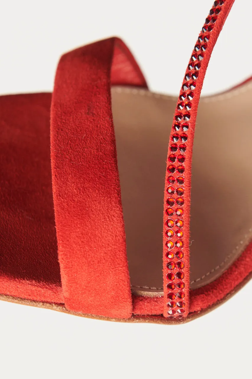 Red Suede Strappy Crystal Embellished Preowned Pumps