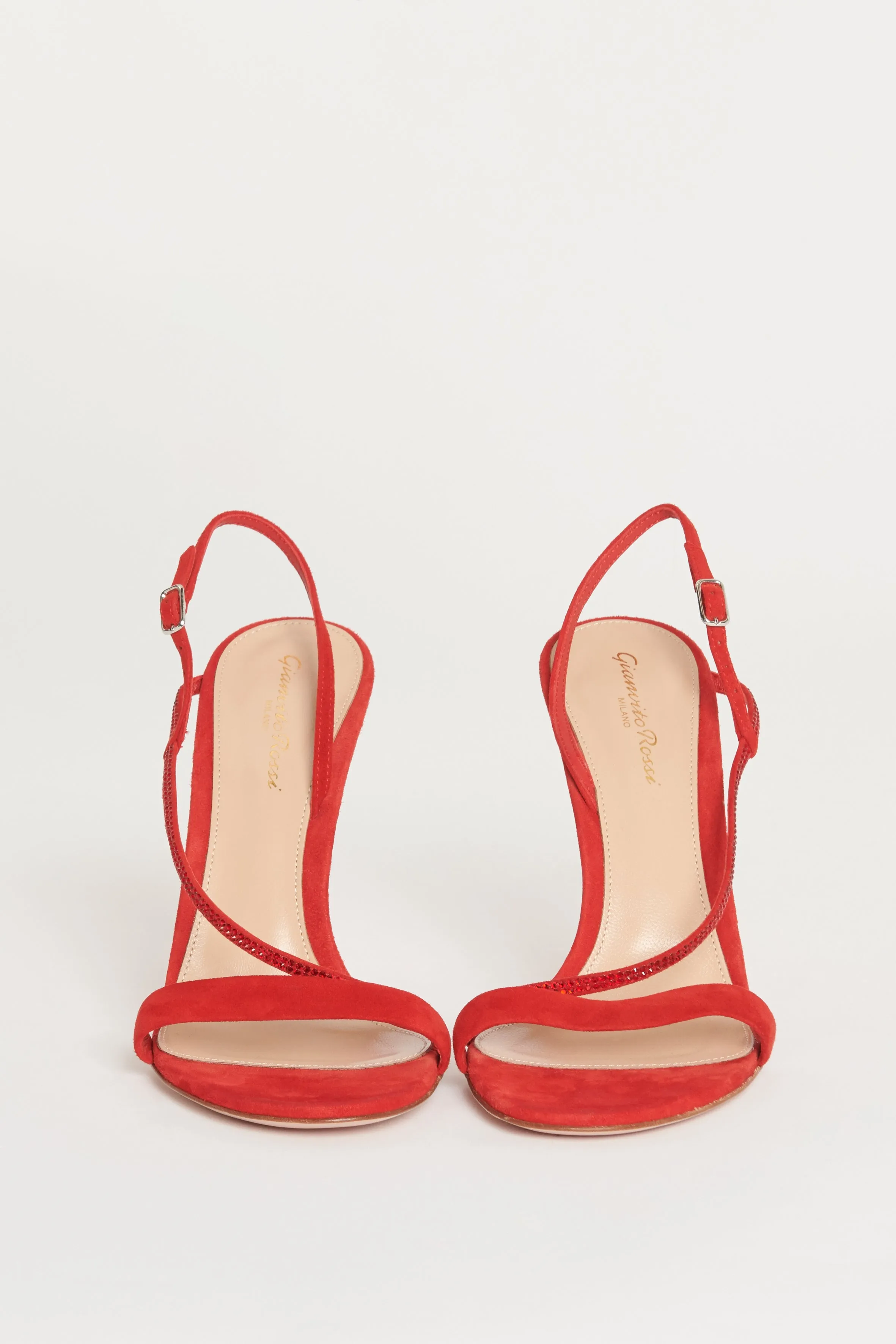 Red Suede Strappy Crystal Embellished Preowned Pumps