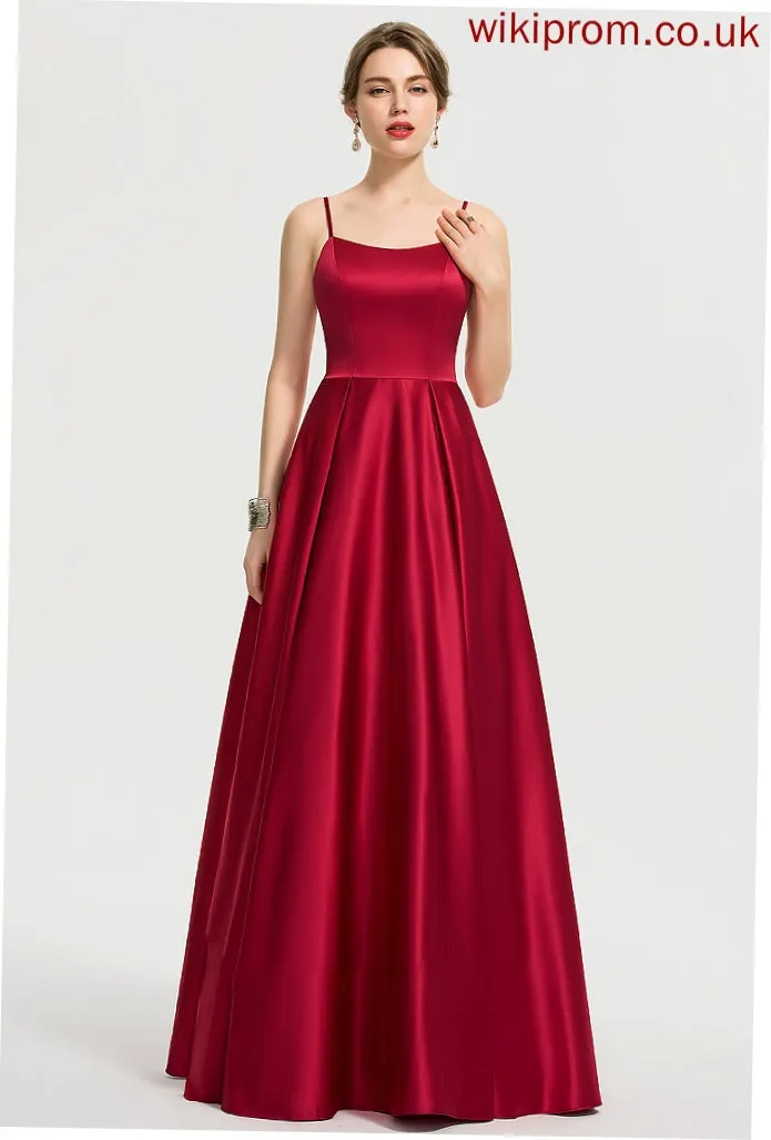 Satin A-Line Prom Dresses Jaiden Neckline Floor-Length Square