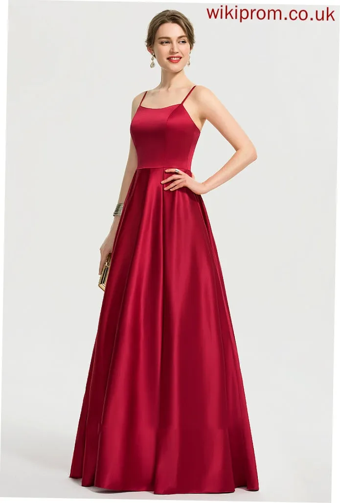 Satin A-Line Prom Dresses Jaiden Neckline Floor-Length Square