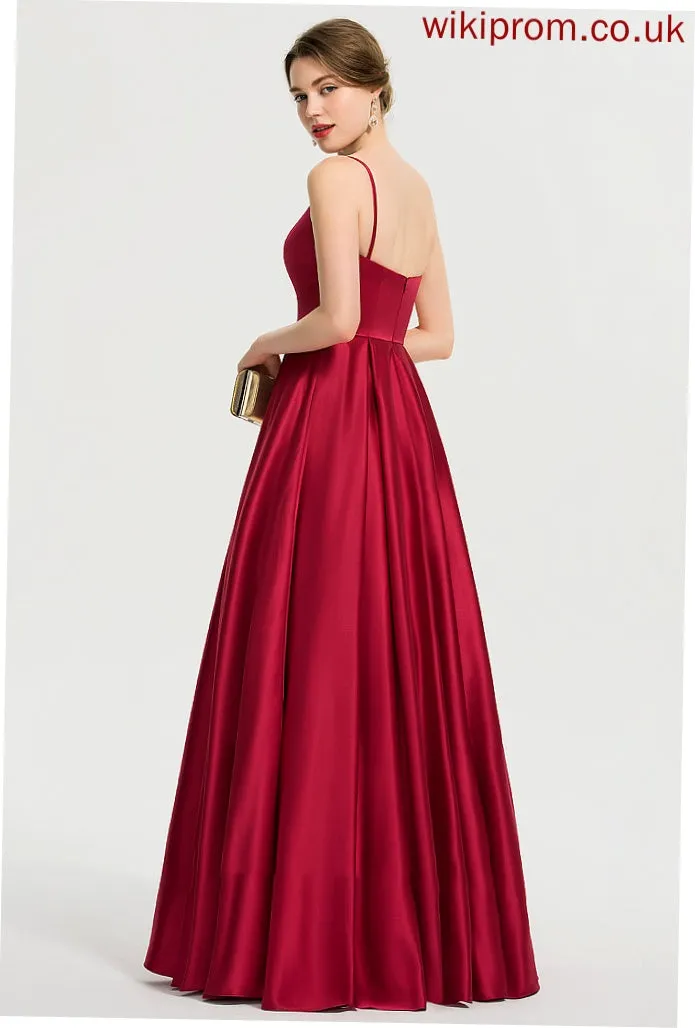 Satin A-Line Prom Dresses Jaiden Neckline Floor-Length Square