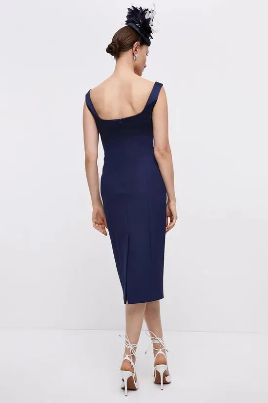 Satin Top Sweetheart Neck Sleeveless Pencil Dress Wedding Guest Dresses