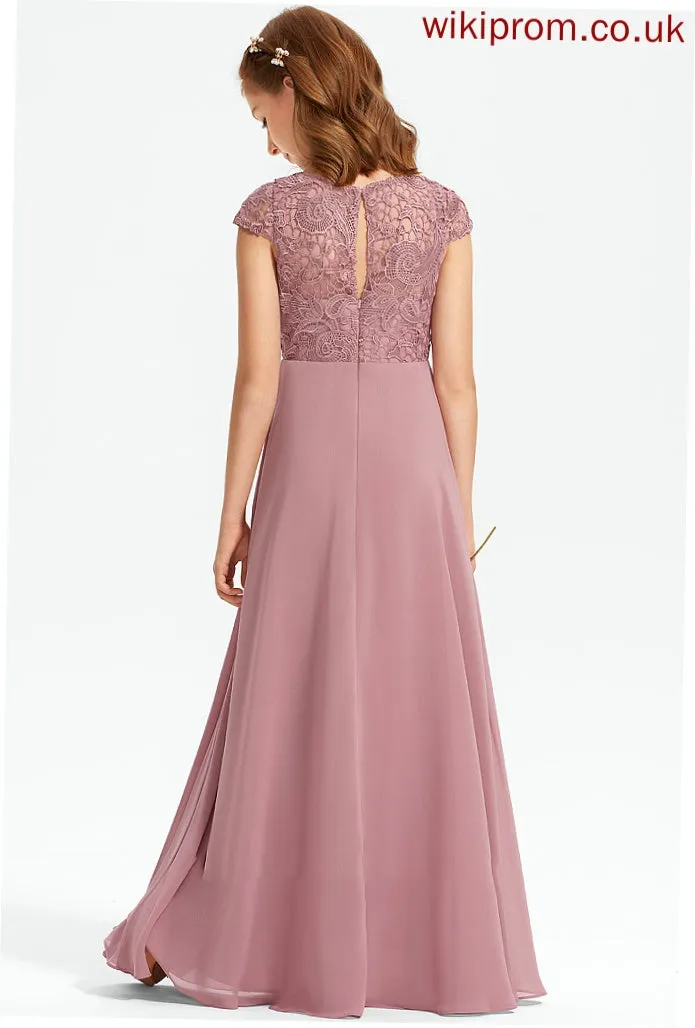 Scoop Macey Junior Bridesmaid Dresses Chiffon Lace Floor-Length Neck A-Line