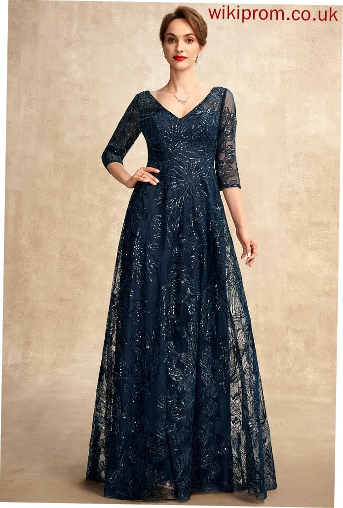 Sequins Dress A-Line Mother Sheila of With V-neck the Bride Mother of the Bride Dresses Floor-Length Lace