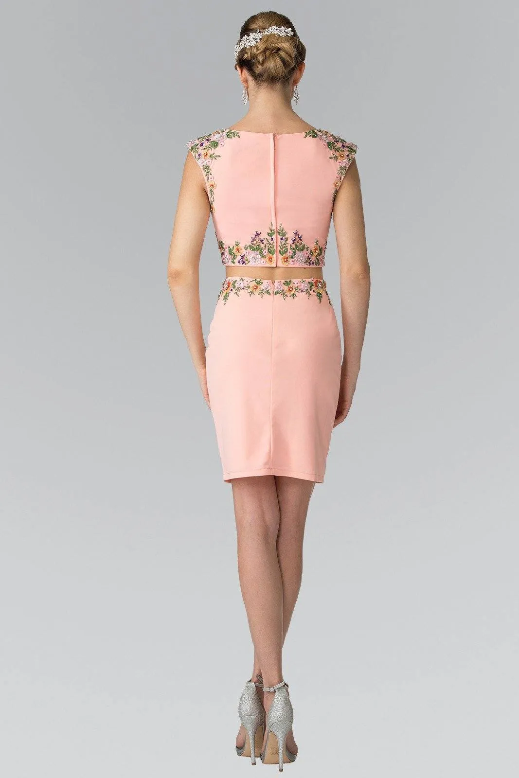 Short Two-Piece Dress with Floral Embroidery by Elizabeth K GS1439