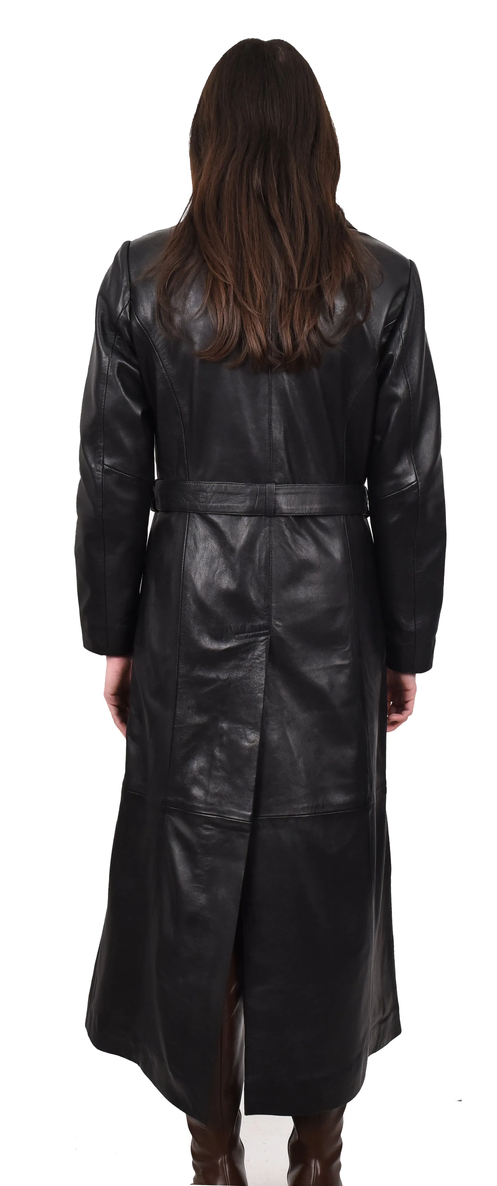 Women's Real Leather Classic Full Length Long Coat Winter Black Ravenrobe